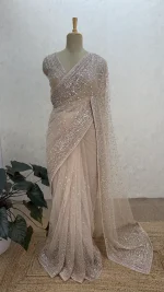 Soft Net Saree Powder Pink ISK-D95