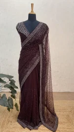 Soft Net Saree wine : ISK-D95