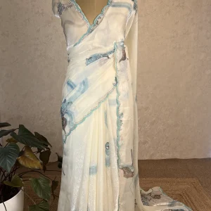 Designer Organza Saree Aqua Blue : ISK30F