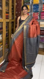 Semi Tussar Brick Red and Grey:SBM57