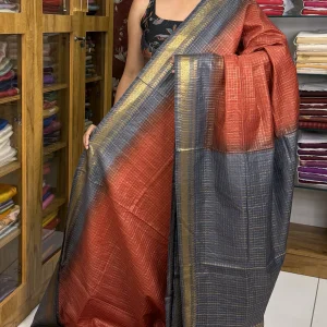 Semi Tussar Brick Red and Grey:SBM57