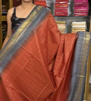 Semi Tussar Brick Red and Grey 2