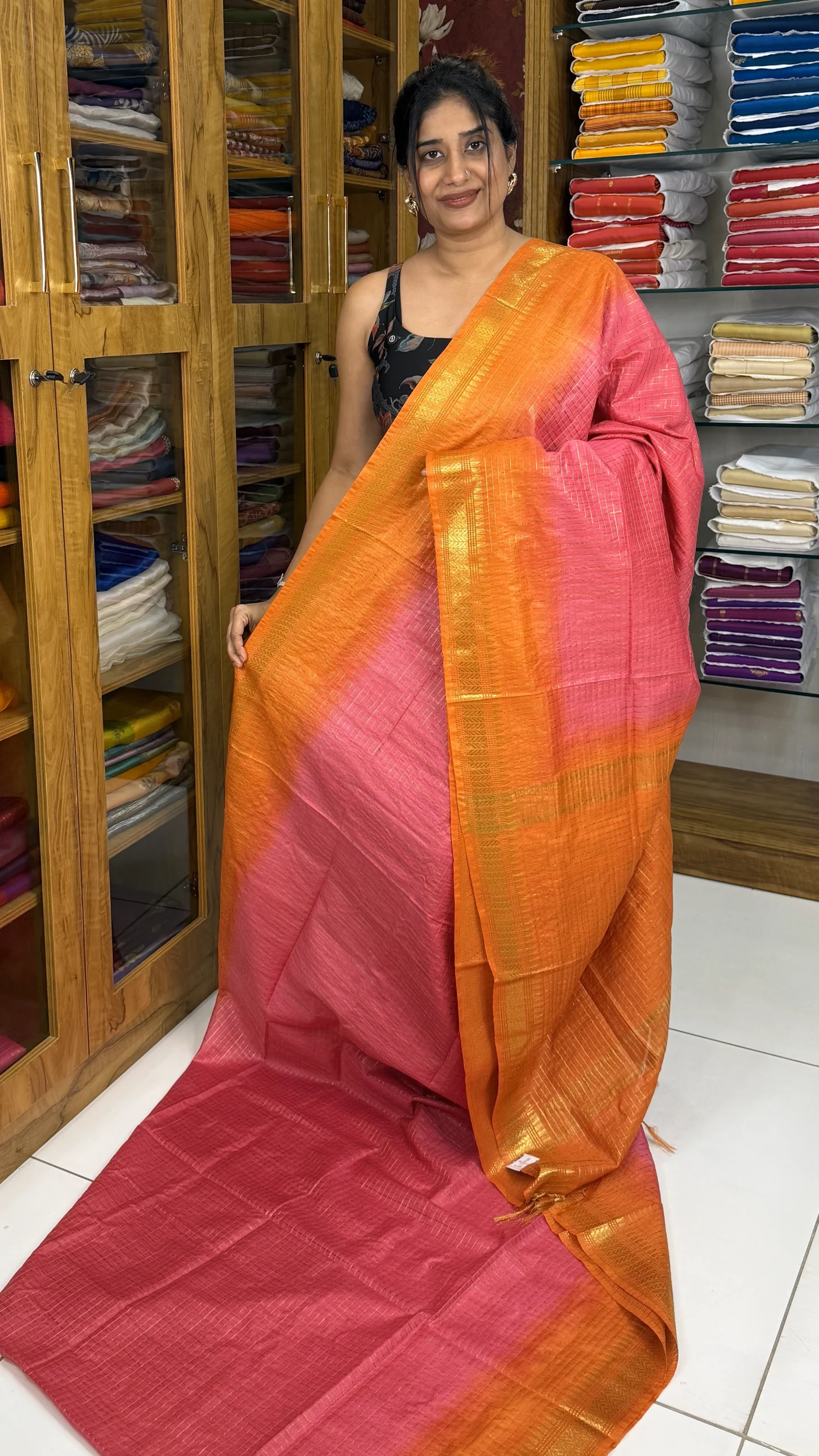 Semi Tussar Pink and orange 1 Semi Tussar Pink and orange:SBM57