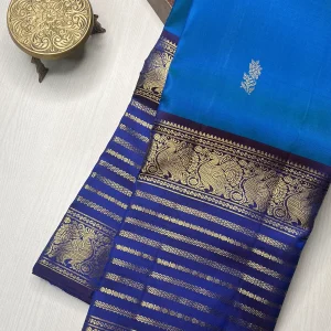 Kanchipuram Pure Silk Peacock Blue- KVK 215F
