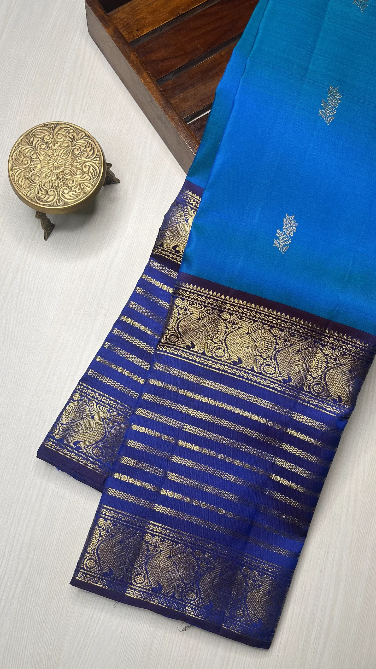 silk blue1 Kanchipuram Pure Silk Peacock Blue- KVK 215F