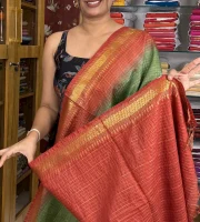 Semi Tussar Greenand Red 2
