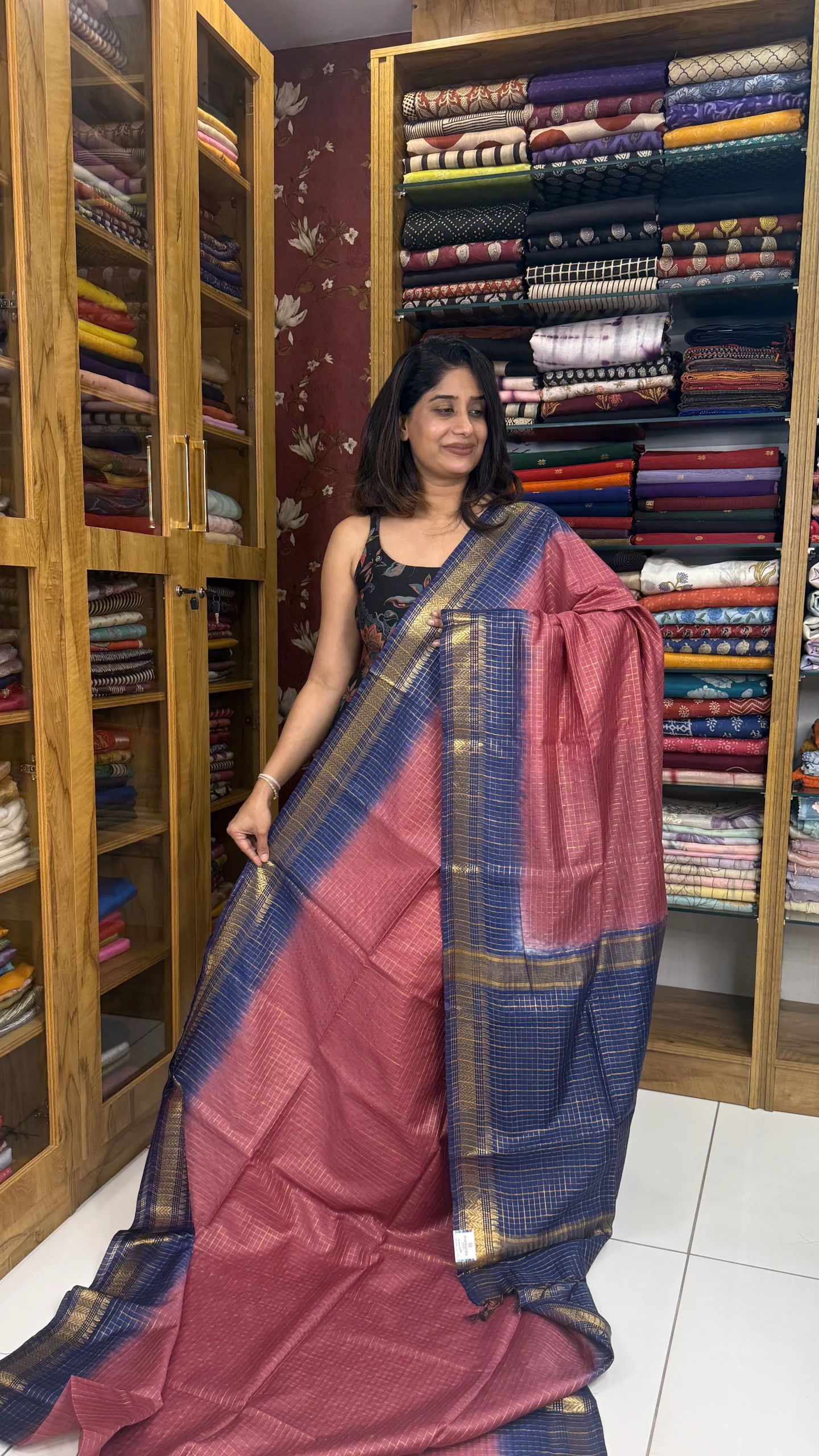 onion1 Semi Tussar Dark Onion Pink and Navy Blue SB-055A