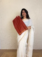 Linen By Cotton Off White Maroonish Red -SB178JY