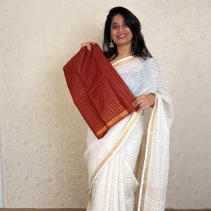 Linen By Cotton Off White Maroonish Red -SB178JY