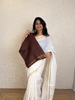 Linen By Cotton Off White Coffee Brown -SB178JY