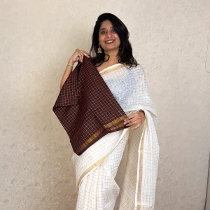 Linen By Cotton Off White Coffee Brown -SB178JY