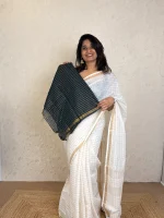 Linen By Cotton Off White Dark Green -SB178JY