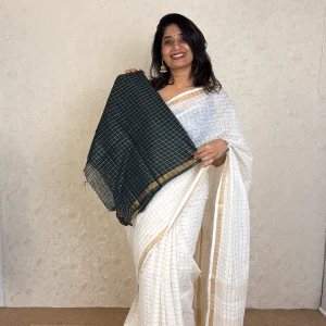Linen By Cotton Off White Dark Green -SB178JY
