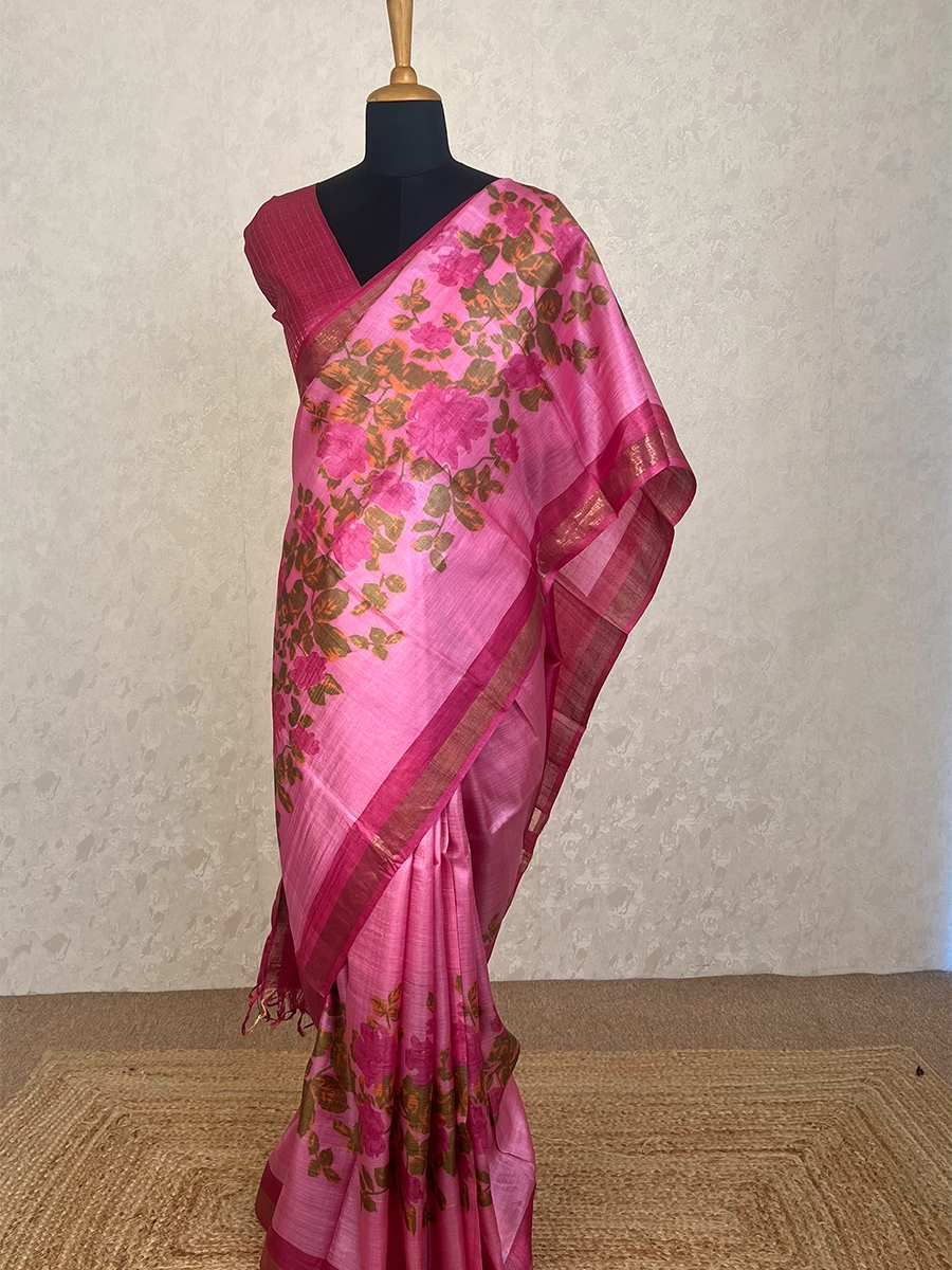 tussar first Tussar Silk Pink PRI041AU